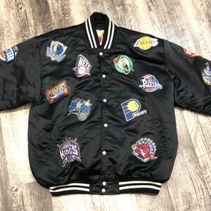 NBA Jacket All Teams Patches Jeff Hamilton Vintage SIZE XL Black Satin
